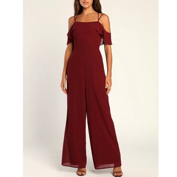 Lulus Regal Beauty Red Wine Wide Leg Jumpsuit size XS New with tags - Picture 1 of 9